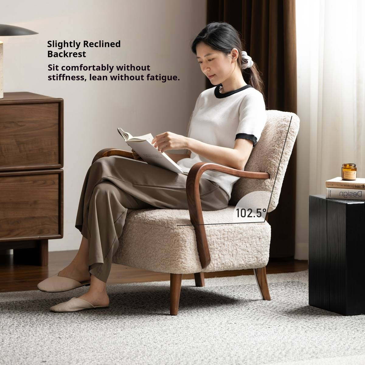 Ash Solid Wood French Retro Teddy Armchair