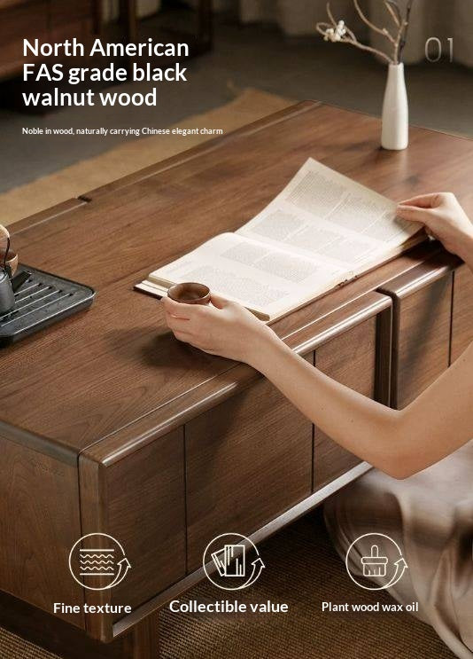 Black Walnut Solid Wood Coffee Table with Storage