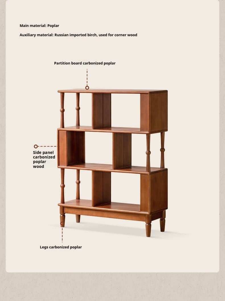 Poplar Solid Wood French Retro Bookshelf with Display Shelf