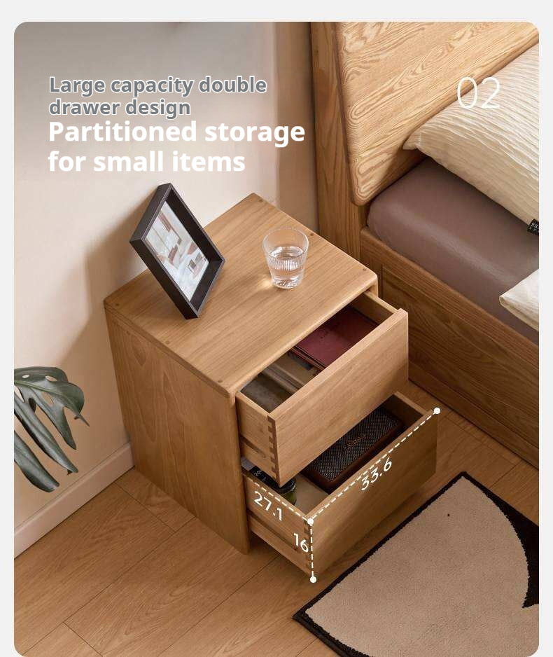 Birch Solid Wood Modern Minimalist Nightstand with Storage Cabinet