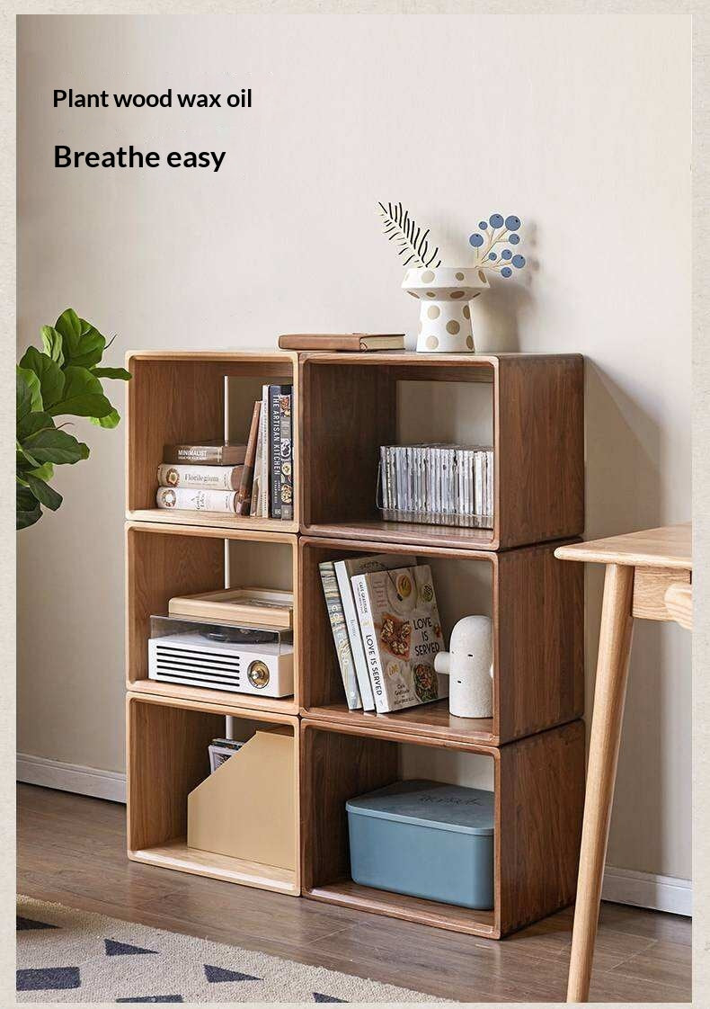 Black Walnut, Oak Solid Wood Small Combination Bookcase.
