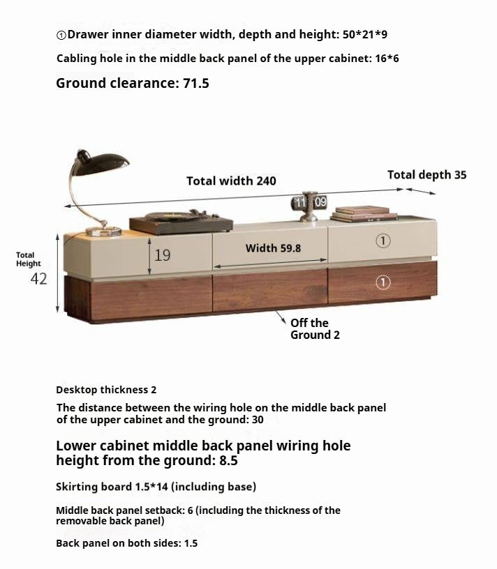 Black Walnut, Poplar Solid Wood Italian Light Luxury Side Cabinet.