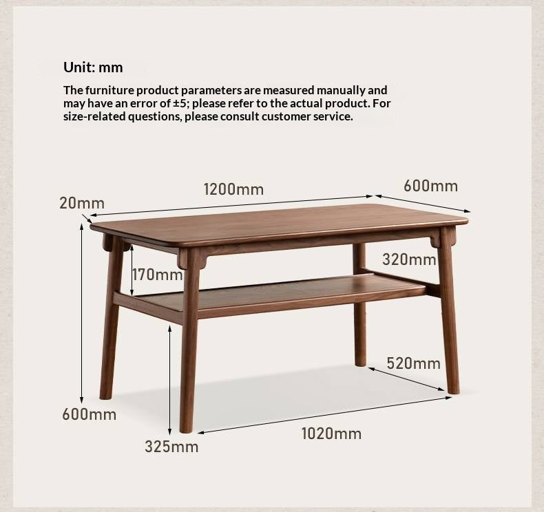 Ash, Black Walnut Solid Wood Double-Layer Coffee Table