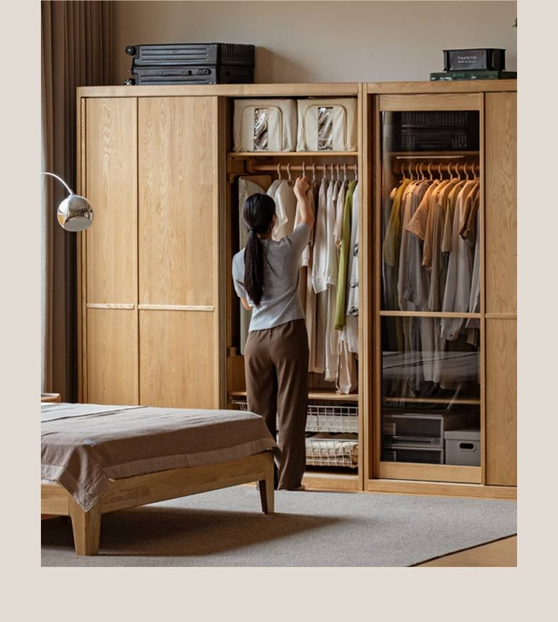 Ash Solid Wood Modern Wardrobe With Sliding Doors
