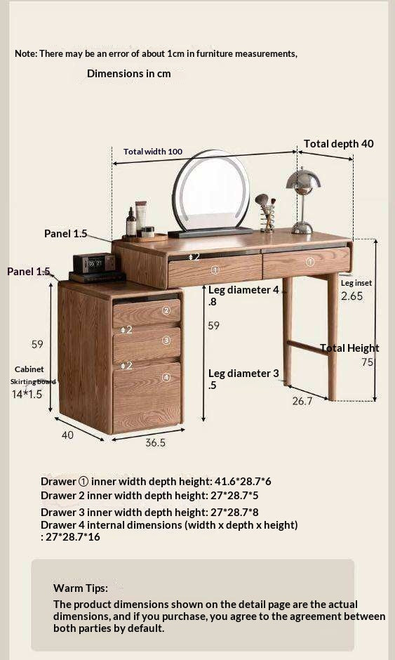 Ash Solid Wood Modern Vanity Table with Extendable Feature