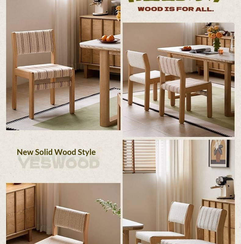 4 pcs Oak Solid Wood Dining Chair with Upholstered Seat, French Style
