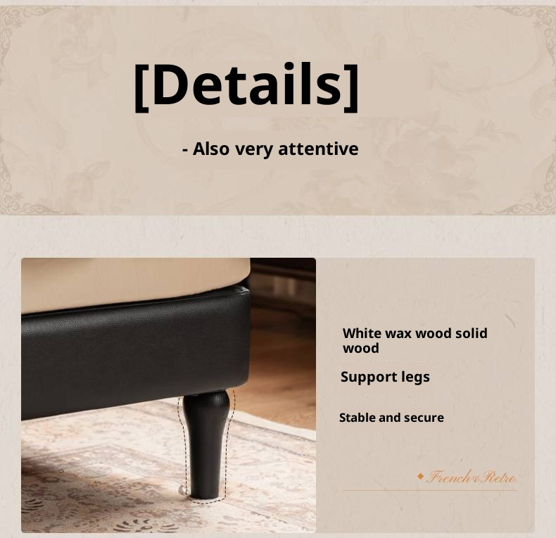 Genuine Leather Elegant Soft Backrest Bed, French Retro