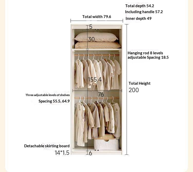 Solid RubberWood Kids Modular Wardrobe Closet with Multi-Size Storage Options