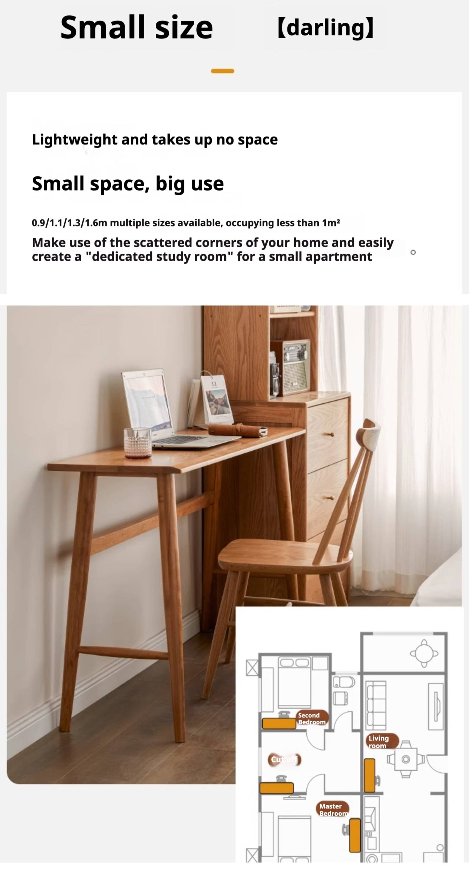 Cherry Wood Office Desk Narrow Vintage