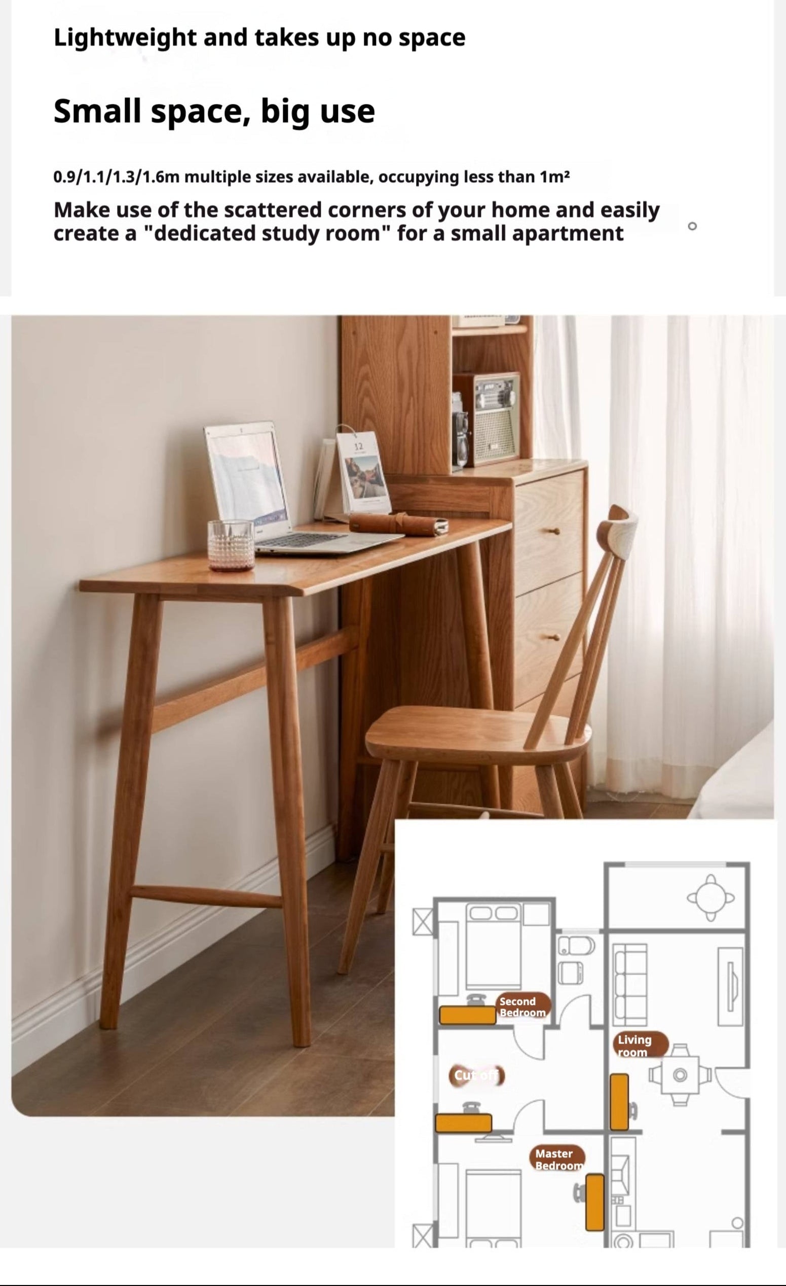 Cherry Wood Office Desk Narrow Vintage