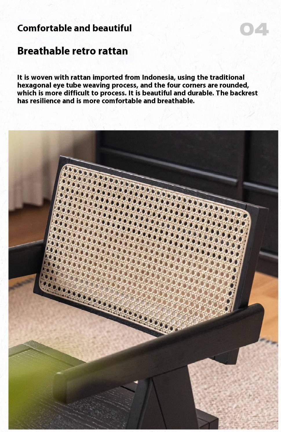 Black Walnut, Ash, Oak, Cherry Solid Wood Light Luxury Rattan Chair