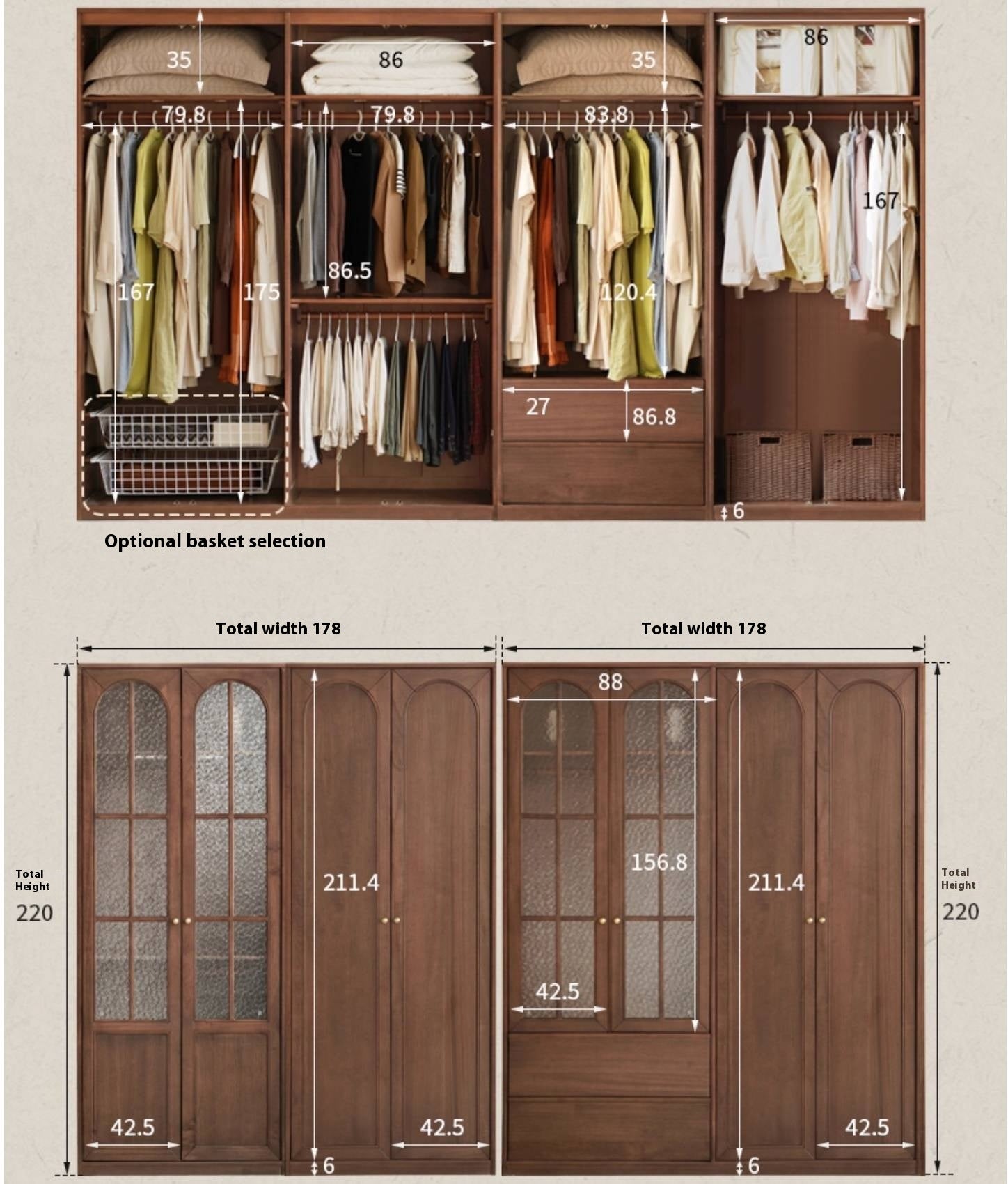 Solid Sandalwood French Retro Style Wardrobe