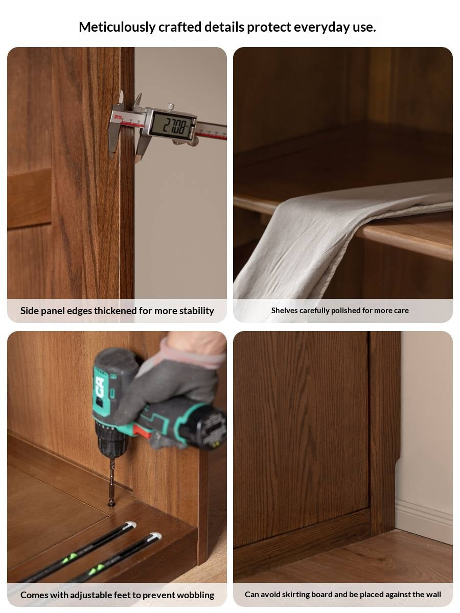 Oak Solid Wood Modern Style Wardrobe with Sliding Door