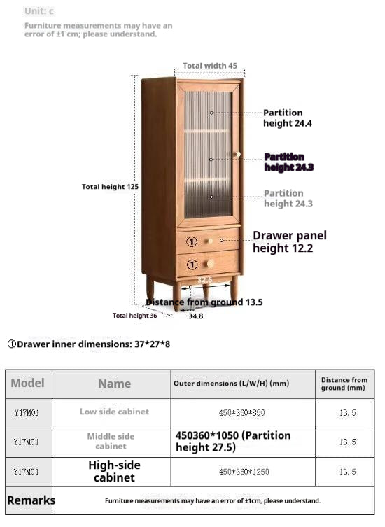 Cherry, Birch Solid Wood Japanese Retro Side Cabinet.