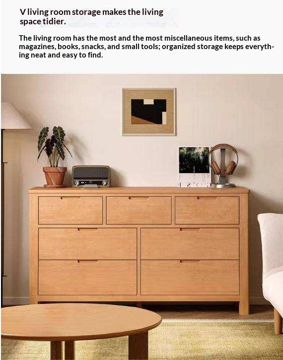 Solid Rubberwood Chest of Drawers with Seven Drawers in Modern Minimalist Style