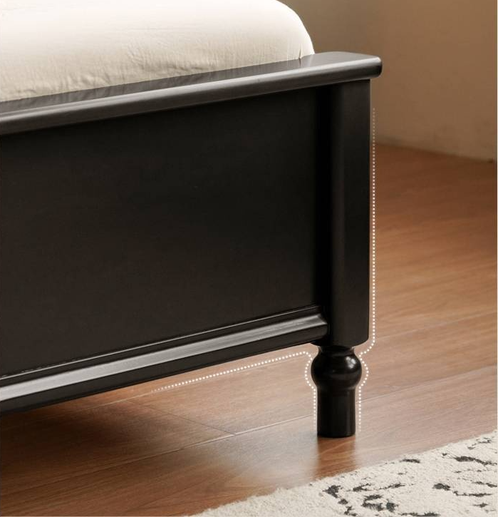 Rubberwood Solid Wood Bed American Retro Black Style