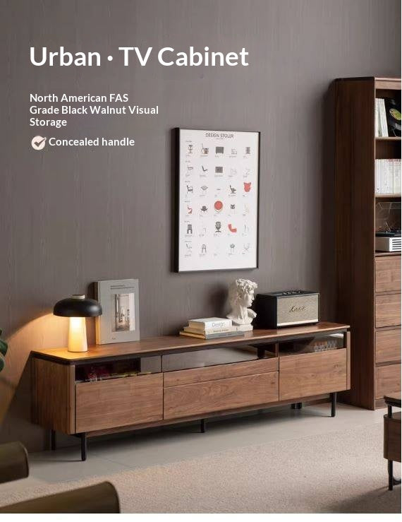 Black Walnut Solid Wood Italian Light Luxury TV Cabinet.