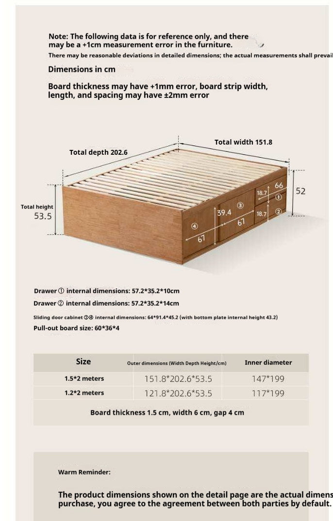 Rubberwood Solid Wood Low Platform Storage Bed with Side Drawers