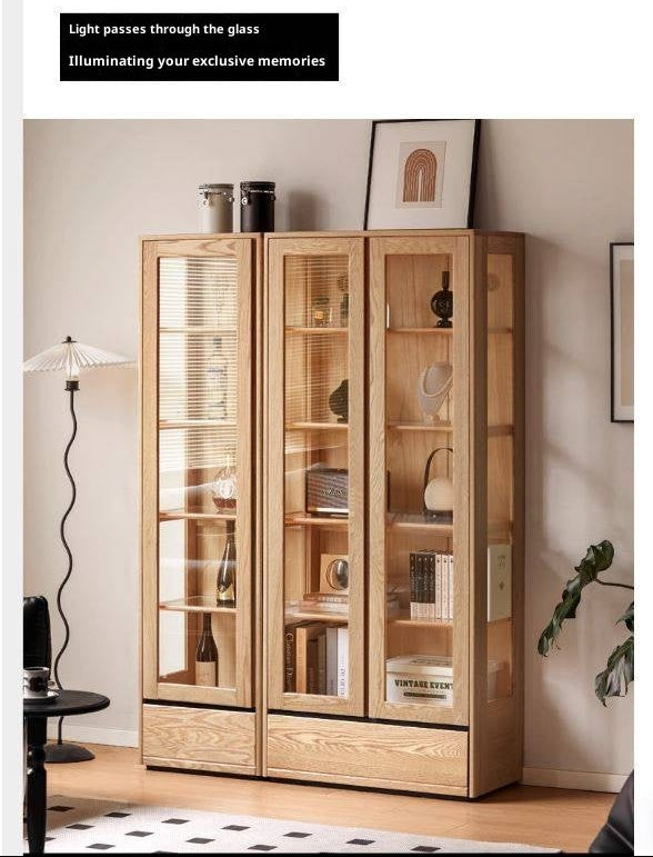 Ash Solid Wood Modern Glass Bookcase