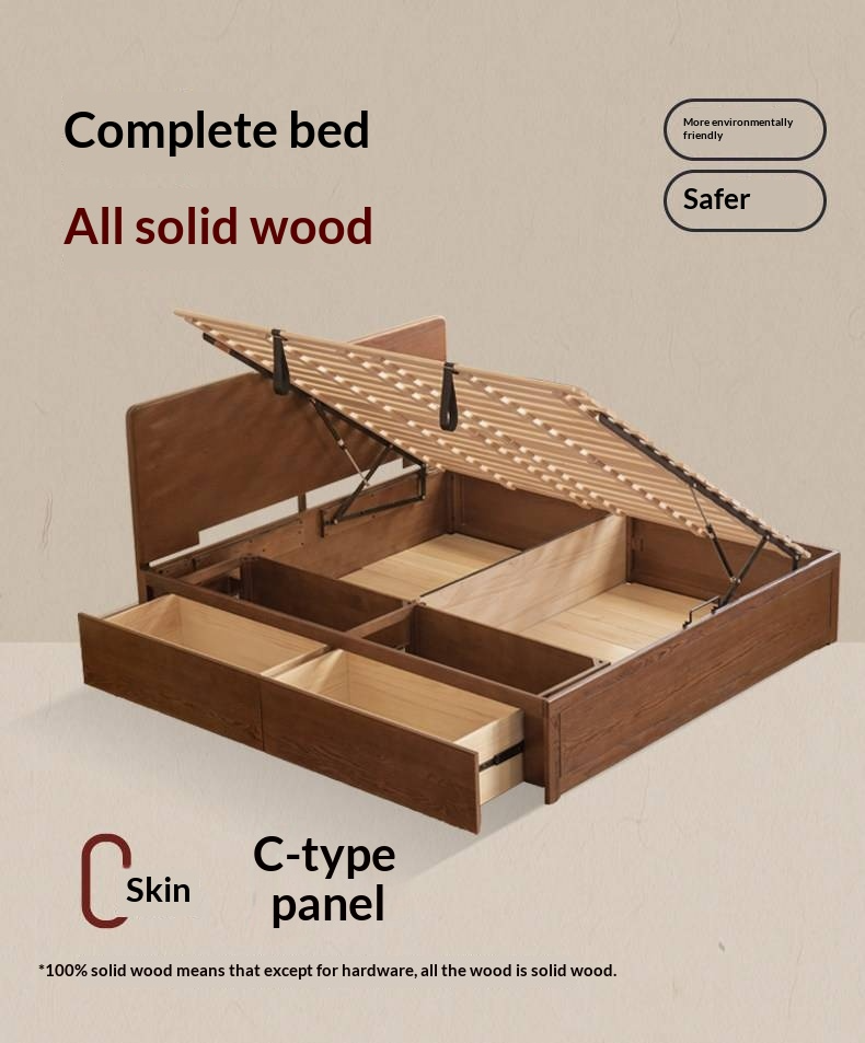 Oak Solid Wood Box Bed, Platform Box Bed, Headboard-Free Bed – Modern Minimalist Style
