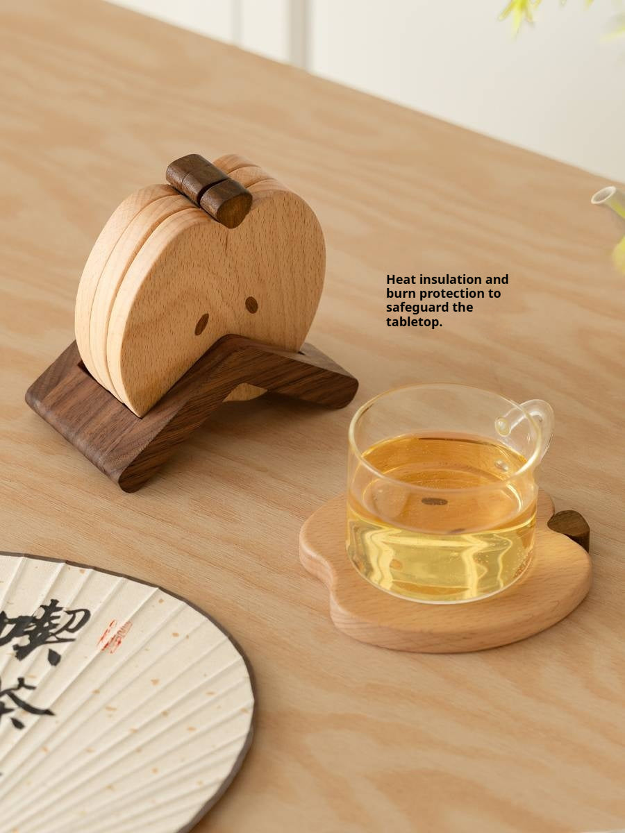 Black Walnut, Beech Solid Wood Creative Apple Shaped Coaster