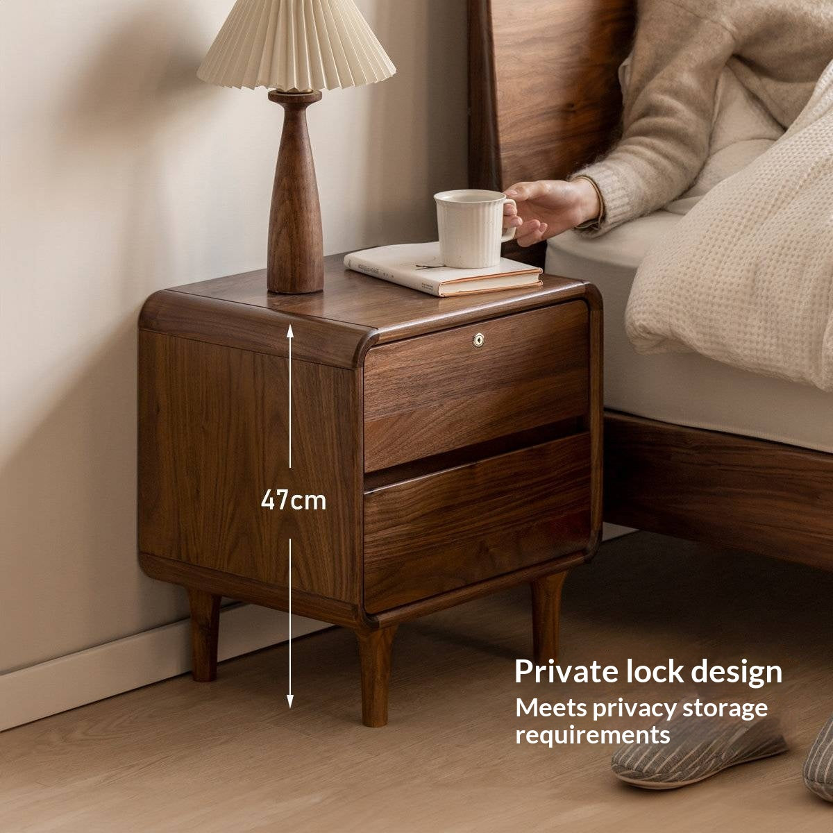 Black Walnut, Sandalwood Solid Wood Lockable Nightstand