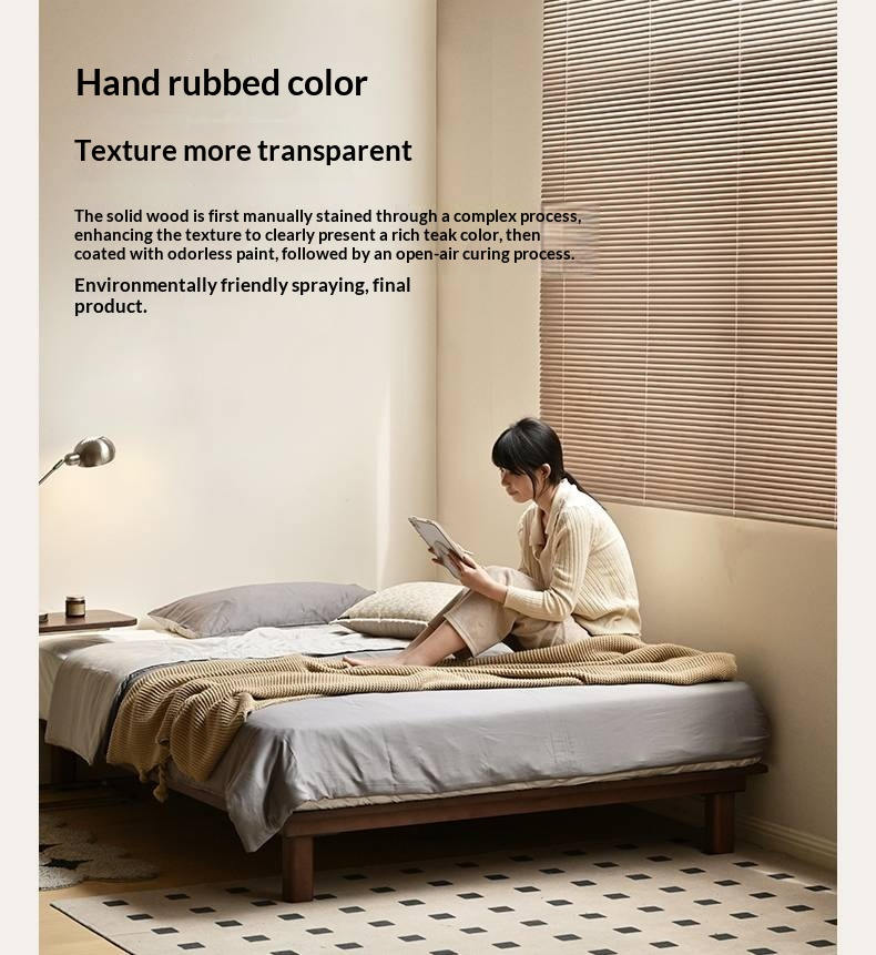 Beech Solid Wood Platform Bed, Headboard-Free Bed