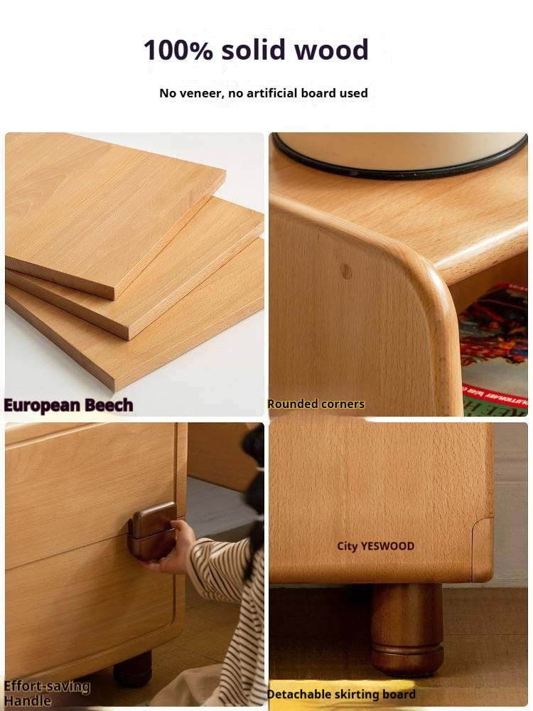 Beech Solid Wood Modern Kids Nightstand.