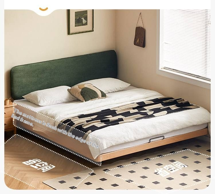 Beech Solid Wood Upholstered Bed — Retro Style with Floating Design, Luminous Light, Luxury Finish
