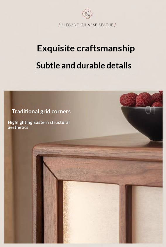 Black Walnut Solid Wood Sliding Door Side Cabinet