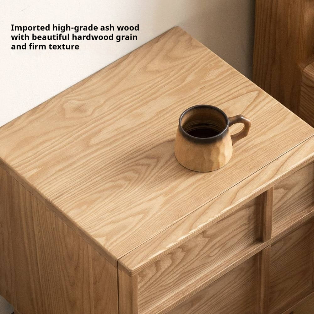 Ash Solid Wood Wabi-Sabi Style Nightstand.