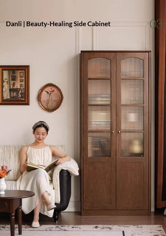 Black Walnut Solid Wood Bookshelf and Display Cabinet with Vintage French Profile