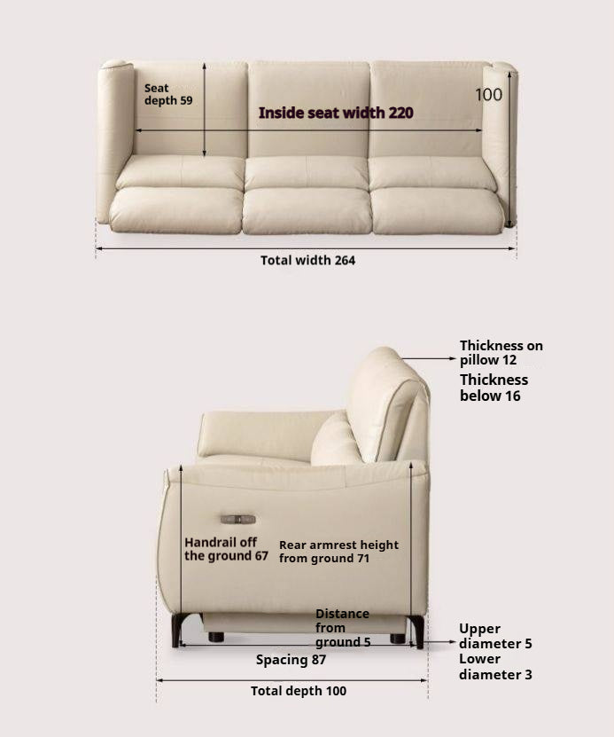 Leather Top Layer Cowhide Retractable Electric Sofa