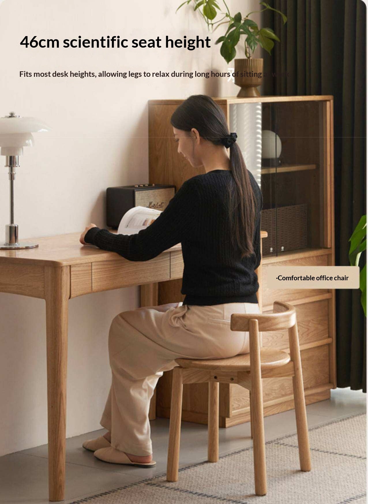 Black Walnut, Oak Solid Wood Low Back Makeup Stool with Round Seat