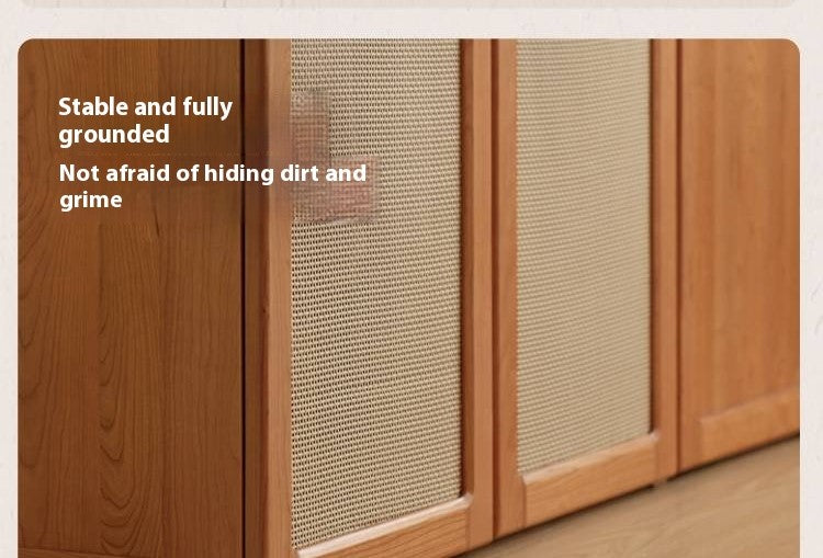 Cherry Solid Wood Swing Door Rattan Wardrobe
