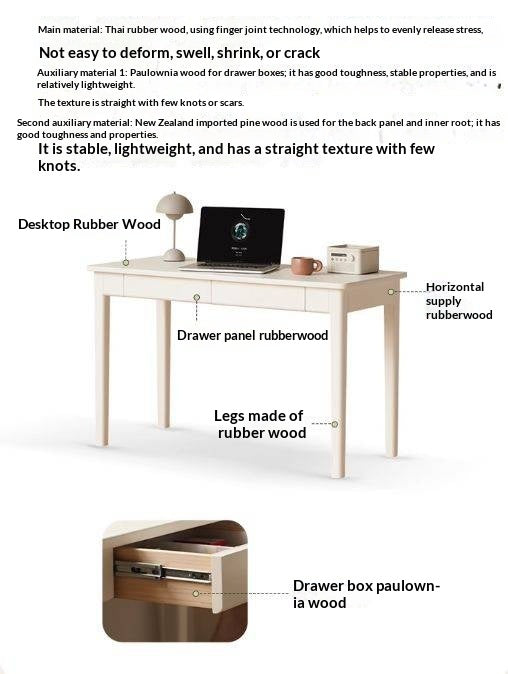 Solid RubberWood Wood Office Desk with Drawer