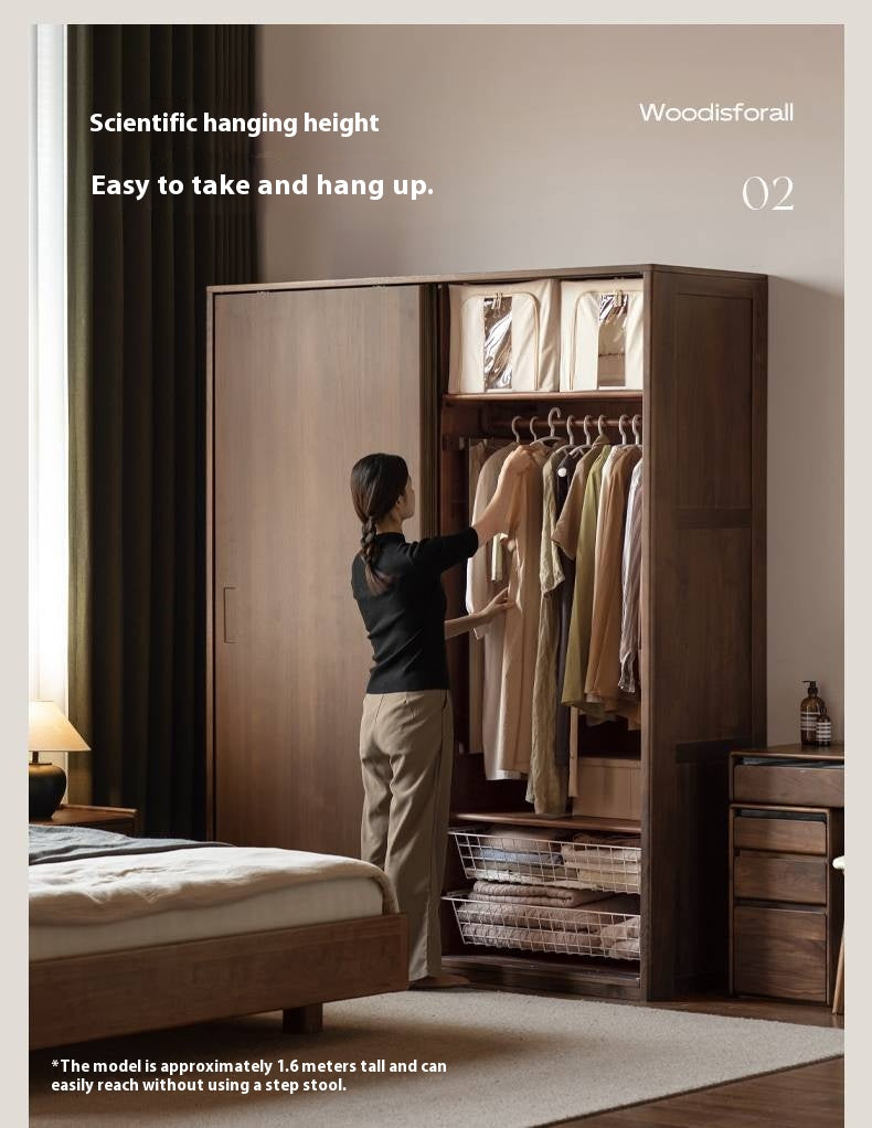 Black Walnut Solid Wood Sliding Door Wardrobe.