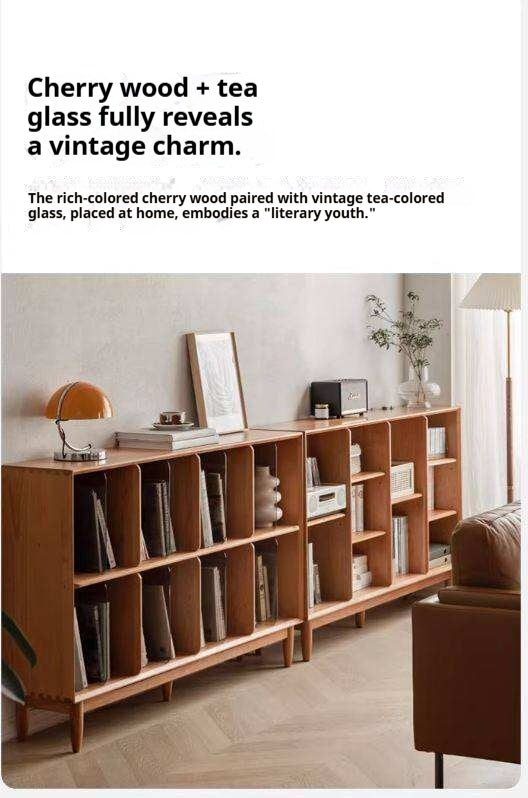 Cherry, Oak Solid Wood Bookshelf Lattice Cabinet