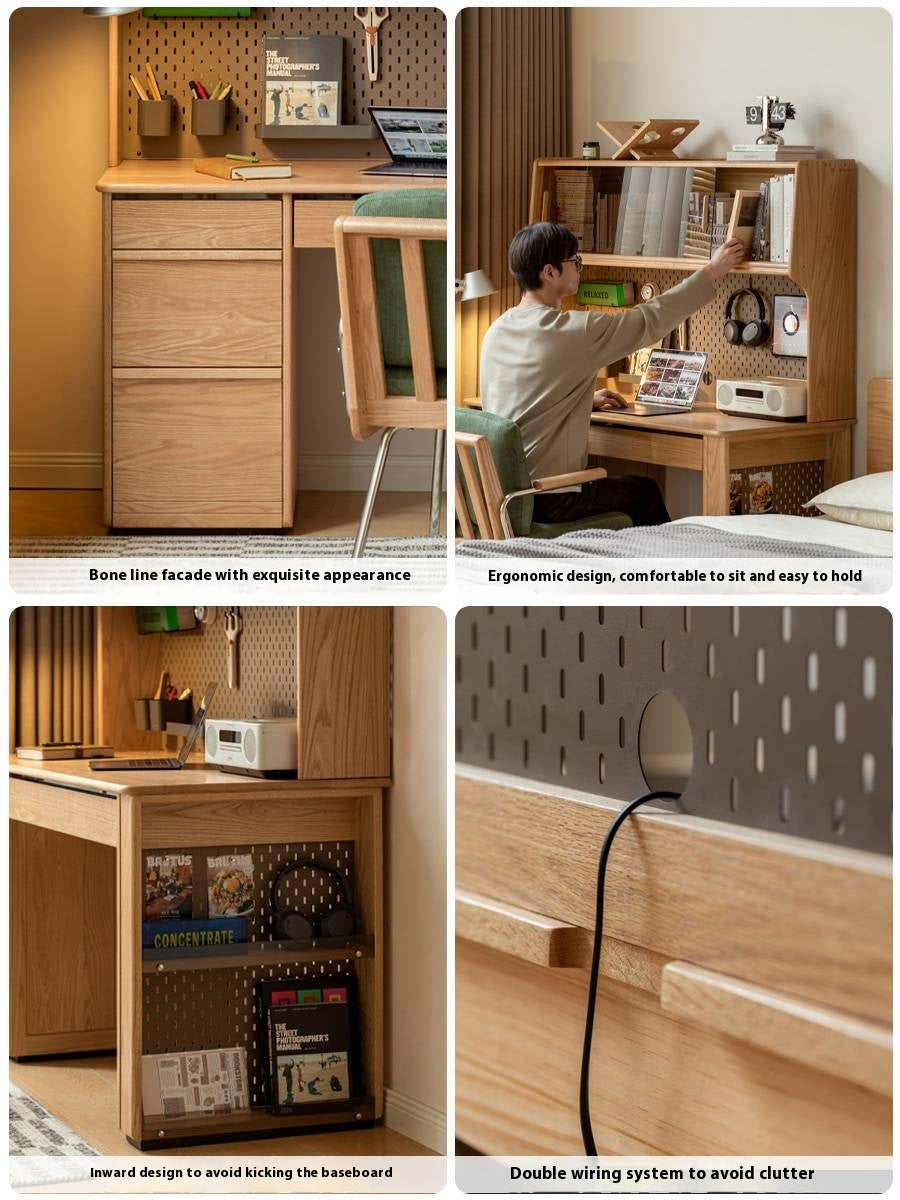 Oak Solid Wood Modern Computer Desk With Shelf