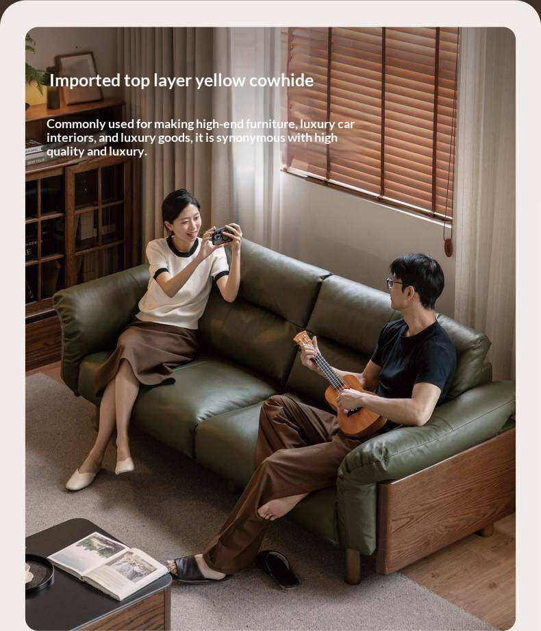 Black Walnut, Oak Solid Wood Sofa Genuine Leather, fabrics