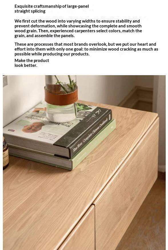 Oak Solid Wood TV Cabinet Minimalist Light Suspended-