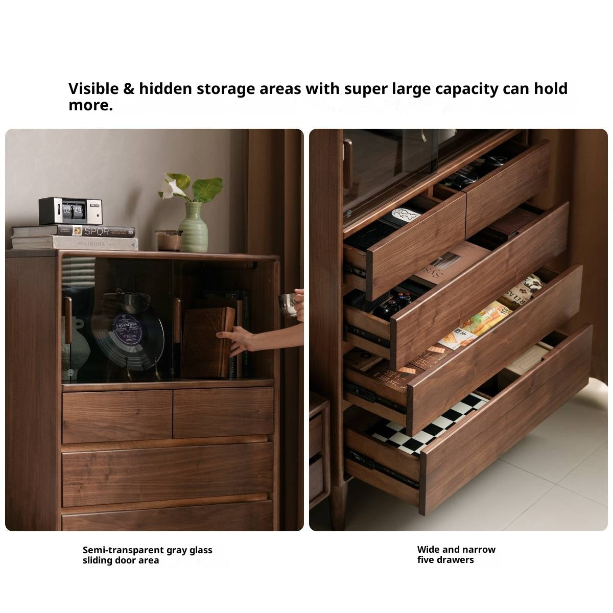 Black Walnut Solid Wood Italian Light Luxury Side Cabinet