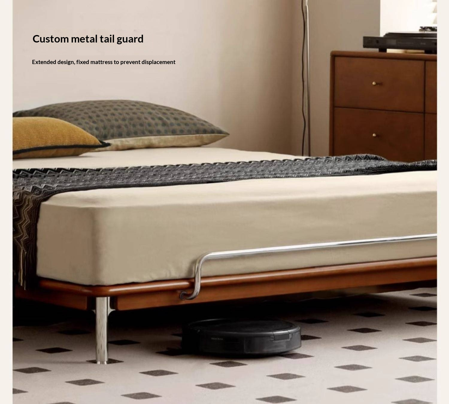 Poplar Solid Wood Platform Bed — No Headboard, Vintage Bauhaus Edge Style