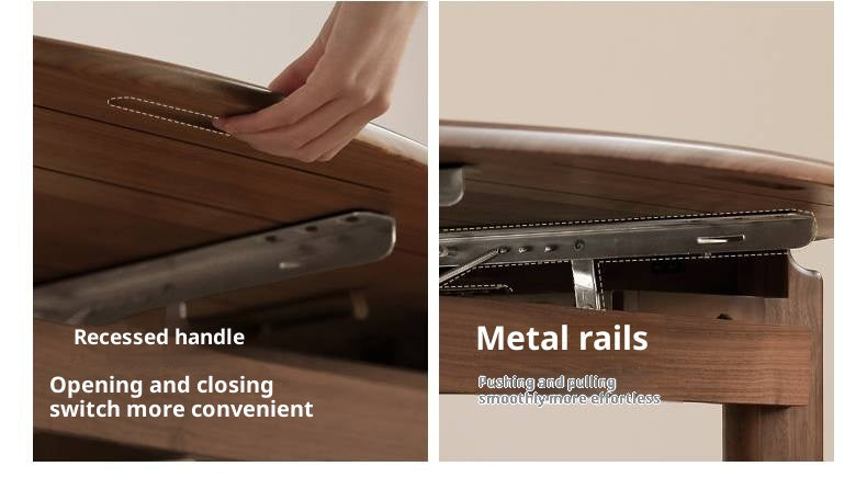 Black Walnut Solid Wood Retractable Round Dining Table