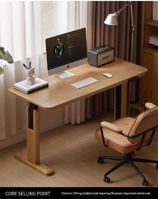 Oak Solid Wood Electric Lift Office Desk