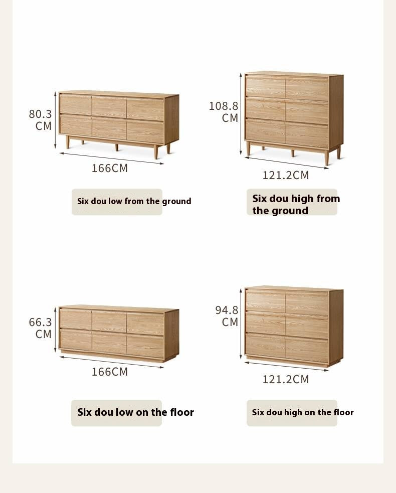 Ash Solid Wood Log Style Six Drawers Cabinet