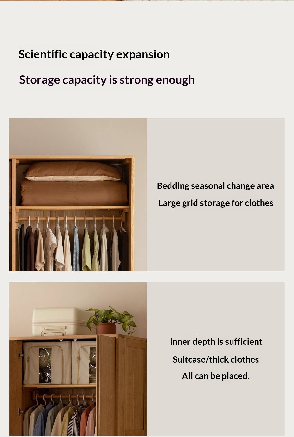Oak Solid Wood Modern Storage Wardrobe with Casual Style