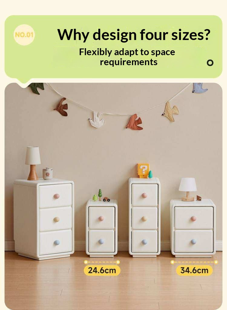 Solid Rubberwood, Beech Solid Wood Cream Style Ultra-narrow Children's Nightstand