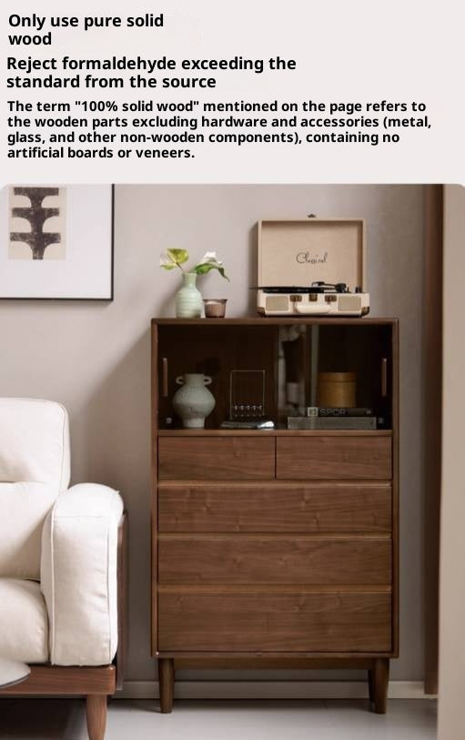 Black Walnut Solid Wood Italian Light Luxury Side Cabinet