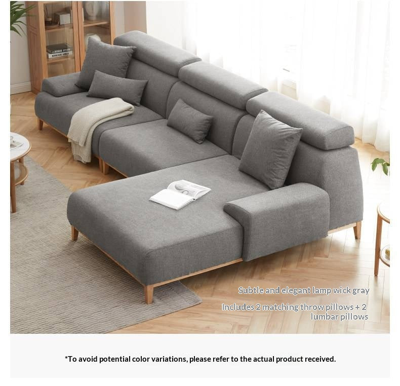 Sectional Sofa with Adjustable Headrest and Hidden Chaise Storage Ash wood legs